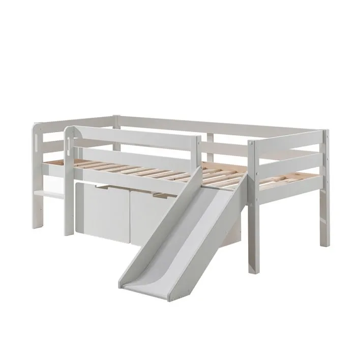 Lit mi-hauteur Pino avec toboggan + 2 tiroirs 90x200 cm - Vipack - Bois de pin massif - Gris-0