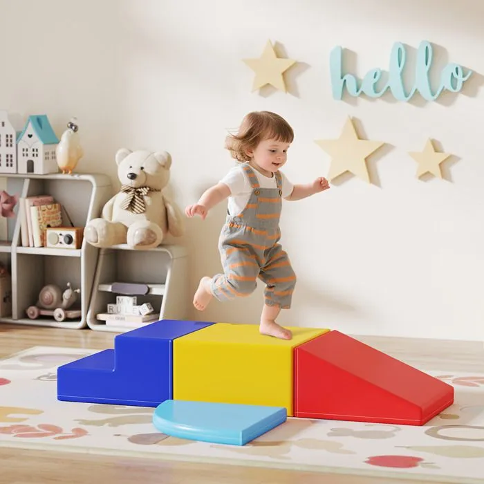 HOMCOM - Blocs de construction en mousse - PU - 45x45x25cm - Jaune, Bleu clair, Bleu foncé, Rouge-1