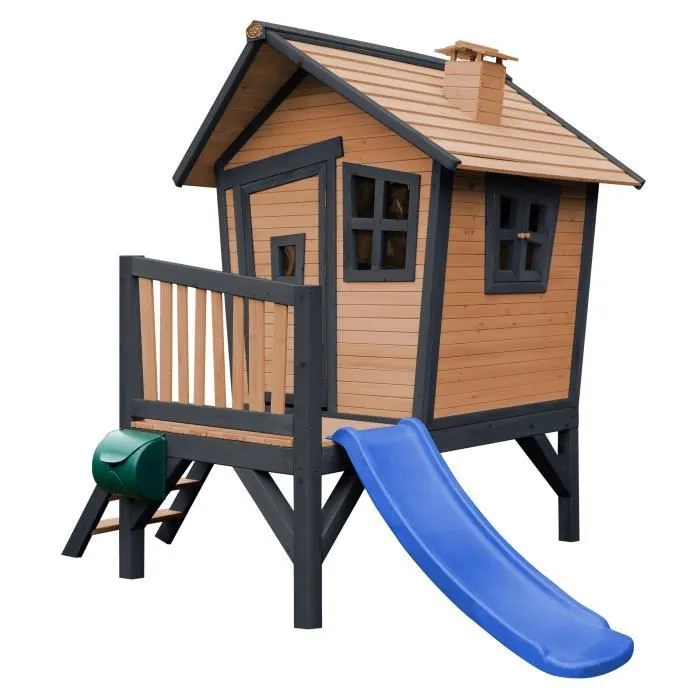 Maison Enfant avec Toboggan Bleu - AXI - Robin - Unique Design - Fenêtres Inclinées - Bois 100% FSC-0