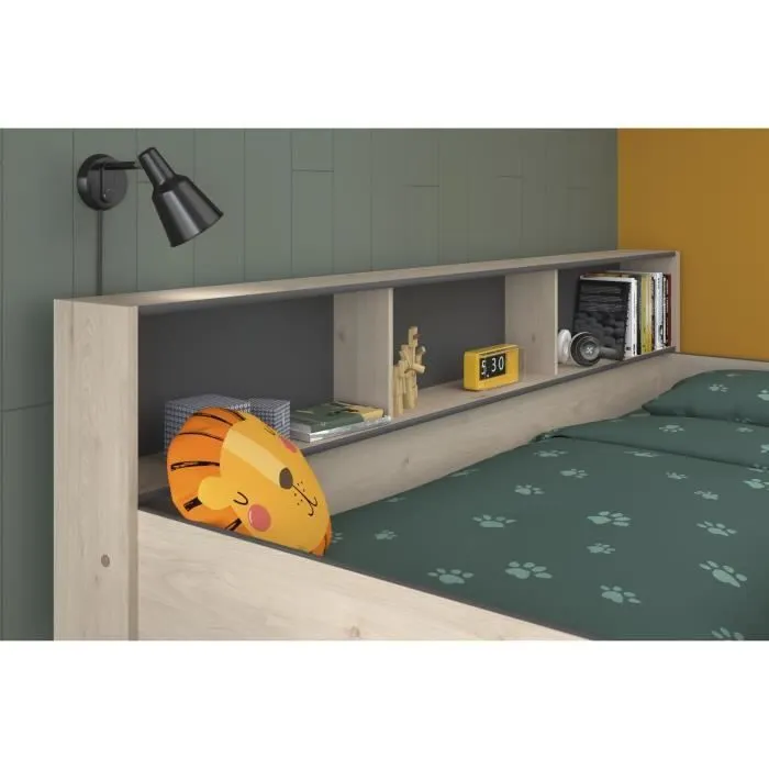 PARISOT Lits superposés enfant - Décor Chêne Jackson et Gris Ombre - Sommiers inclus - 2 x 90 x 200 cm - JIM-4