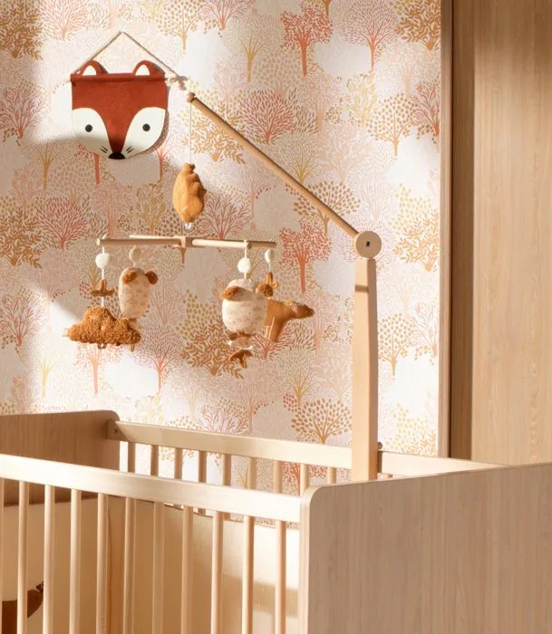 Mobile musical en bois avec jouets ours en gaze de coton-2