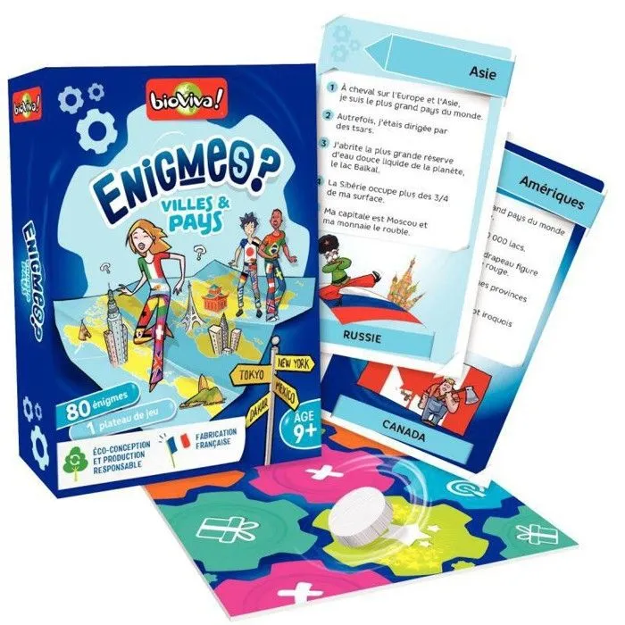 Jeu de cartes Bioviva Enigmes Villes et Pays - BIOVIVA - Pour enfants à partir de 8 ans - Bleu-1