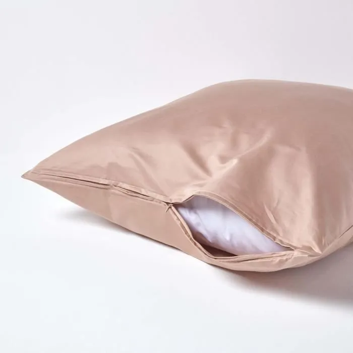 Taie d'oreiller 80x80 cm 100% satin de coton égyptien 1000 fils coloris Beige taupe-2
