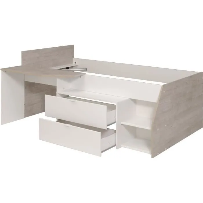 Lit combiné enfant contemporain PARISOT KIM - gris loft et blanc - l 90 x L 190 ou 200 cm-5