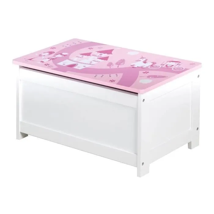 Coffre à Jouets - ROBA - Krone - Banc de Rangement Multifonctionnel - Fermeture Douce - Blanc / Rose-0