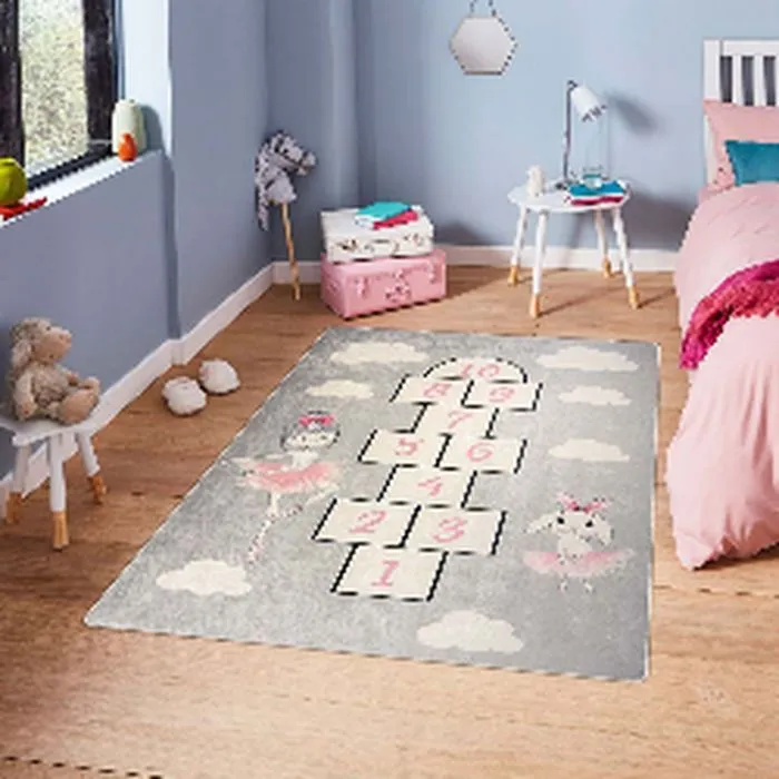 Tapis pour chambre d'enfant - MARELLE - PRINCESSE - Antidérapant - Lavable en machine - 80x150 cm-2