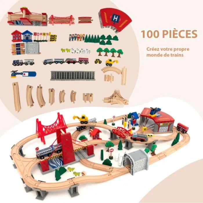 COSTWAY Ensemble Table de Circuit Voiture et Train pour Enfant -100 Accessoires avec Table Réversible d’Activité et Tiroir 3 Ans +-1
