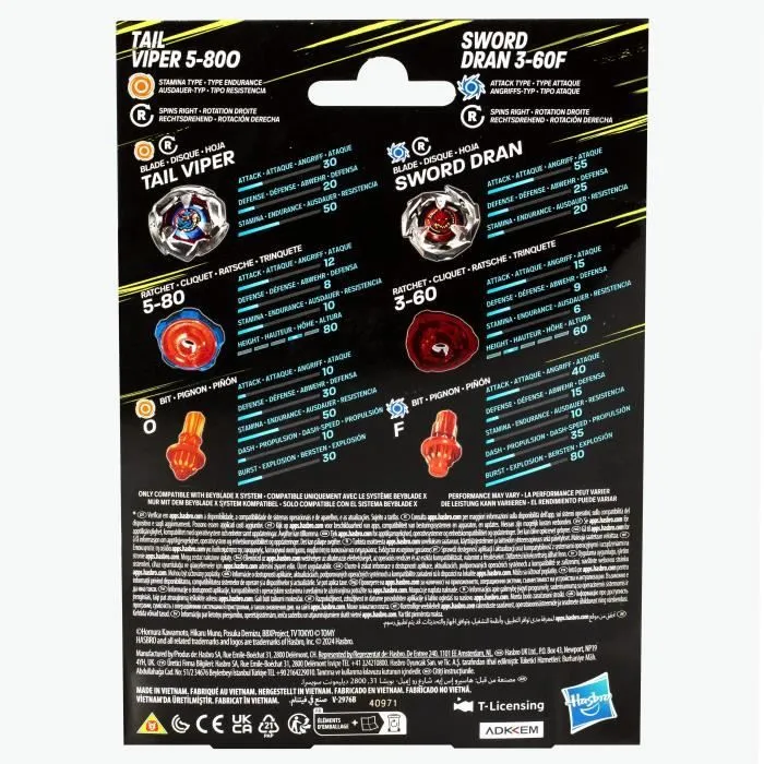 Beyblade X Dual Tail Viper 5-80O et Sword Dran 3-60F, Pack de toupies détachables, Dès 8 ans-2