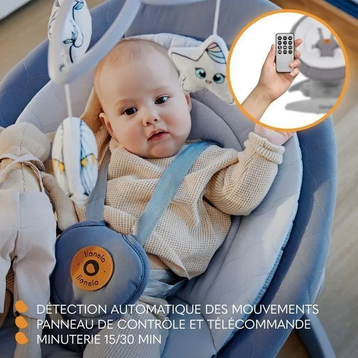 Balancelle bébé 360° LIONELO Mell - 12 mélodies - 6 modes - Télécommande - Bluetooth - Gris-2