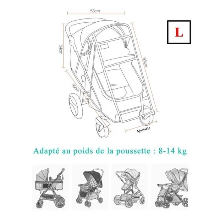 Habillage Pluie Universel Pour Poussette Housse Protection Transparent pour Tout Type de Poussettes - Large Size-2-3
