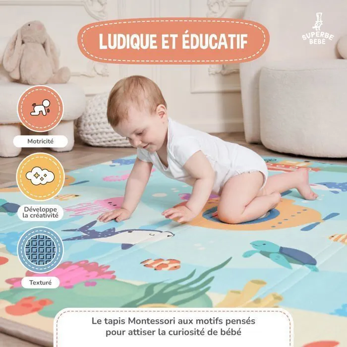 Tapis d'éveil pliable en mousse 180x150x1cm pour bébé et enfants | Tapis de jeu, de motricité épais et réversible | SUPERBE BEBE-5