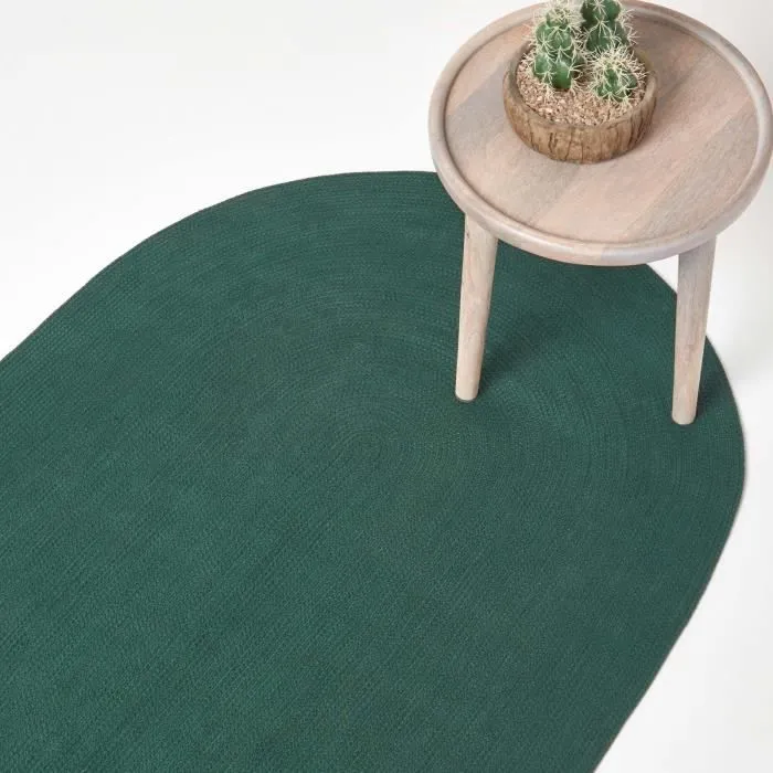 Tapis ovale tissé à plat en coton Vert anglais, 50 x 80 cm-0