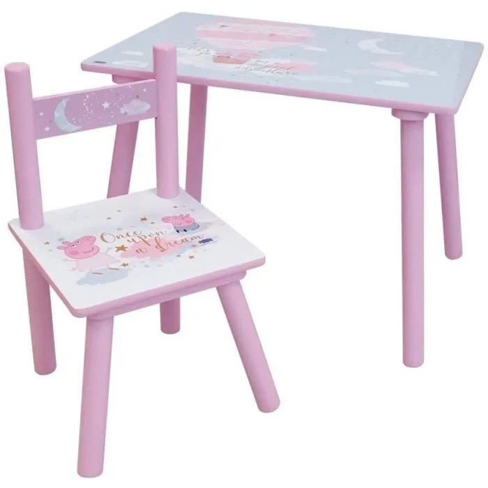 Fun house peppa pig dream table h.41,5 x l.60 x p. 40 cm avec une chaise h.49.5 x l.31 x p.31,5 cm pour enfant-0