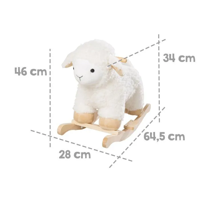 ROBA Agneau à Bascule en Bois et Peluche Douce avec Poignées - Aide à Maîtriser l'Équilibre - dès 18 Mois - Blanc-4