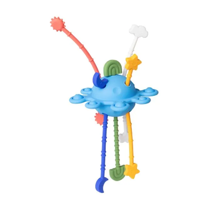 Jouet sensoriel - LITTLE L - Planète multicolore - Silicone - 5 cordons texturés - Sécurisé pour bébé-0