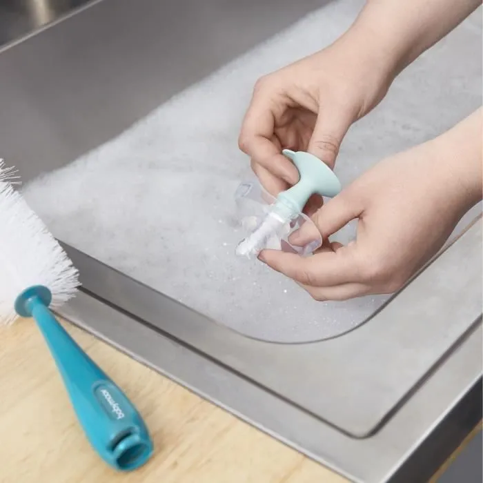 Goupillon pour biberon BABYMOOV avec brosse spéciale pour tétine - Bleu et blanc-2