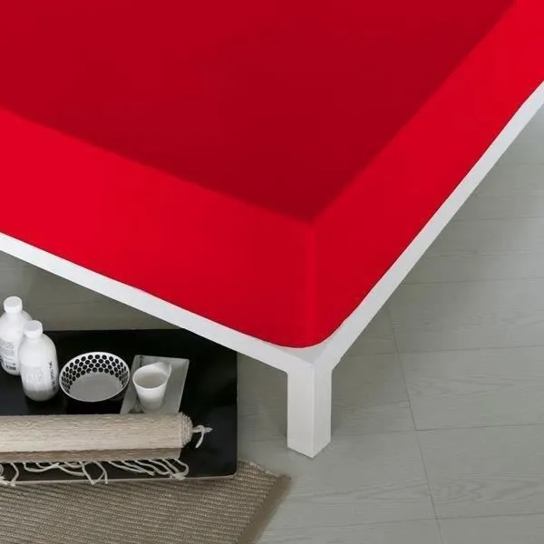 Drap housse - Naturals - Rouge - 105 x 190 cm - Fibre naturelle - Lavable-0