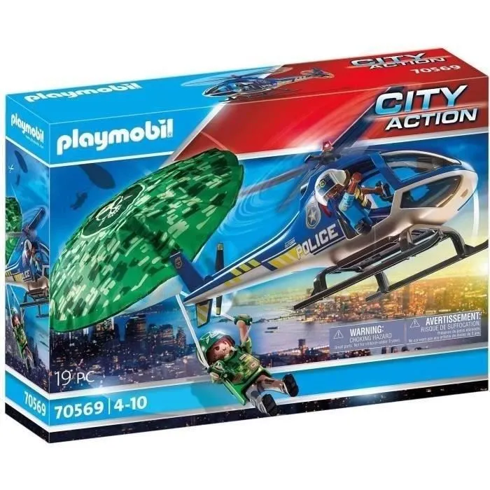 PLAYMOBIL 70569 Hélicoptère de police et parachutiste, City Action, Les Policiers, Dès 4 ans-6