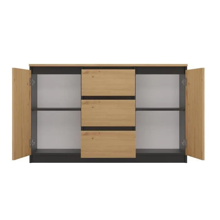 MILENA - Commode 2 portes + 3 tiroirs - Dimensions : 75x120x40 - Meuble de rangement - Buffet-3