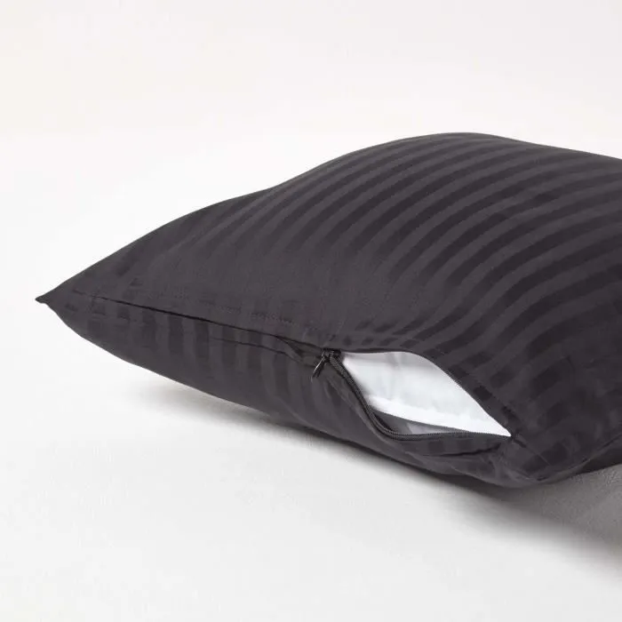 Taie d'oreiller Noir 100% coton Egyptien 330 fils 40 x 40 cm - HOMESCAPES - Carré - Rayures-2