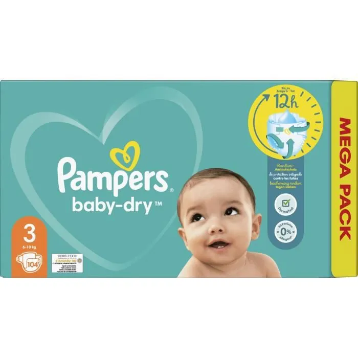 PAMPERS Baby-Dry Taille 3 - 104 Couches-1