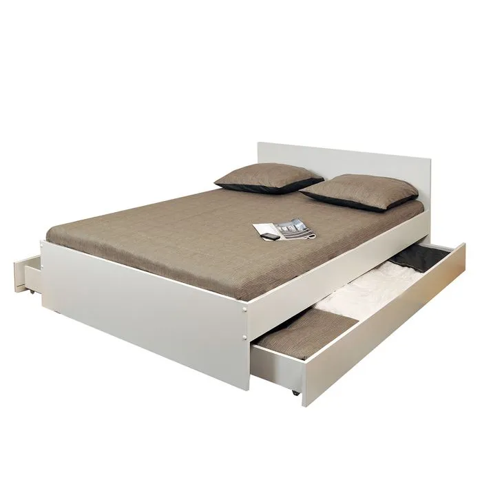Lit OSLO 140x190 + 2 tiroirs / Blanc - Contemporain - Design - A monter soi-même-1