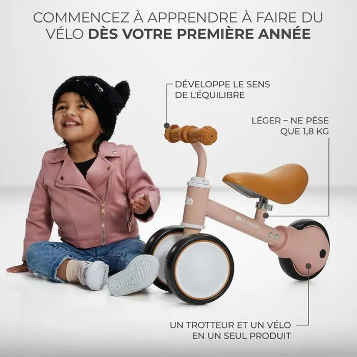 Draisienne tricycle CUTIE - KINDERKRAFT - Rose - 3 roues - Légère et compacte-1