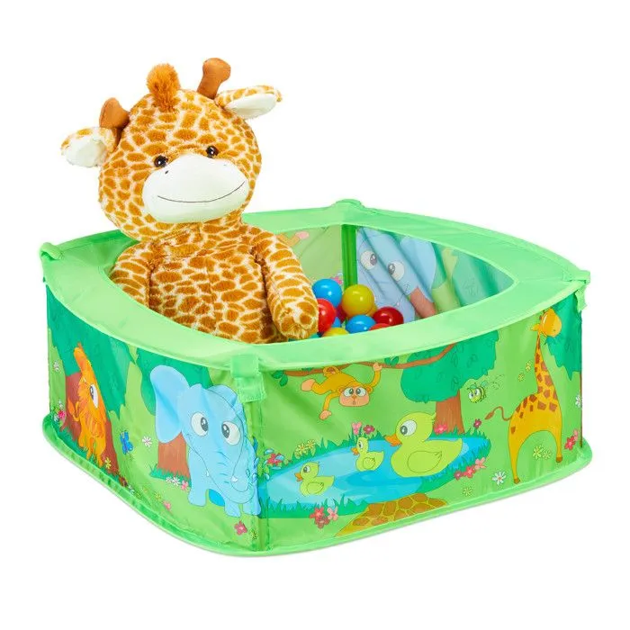 Relaxdays Piscine à balles, 50 balles, tente jeu, boules, Pop up intérieur jungle animaux HxlxP: 29 x 80 x 80 cm, vert-0