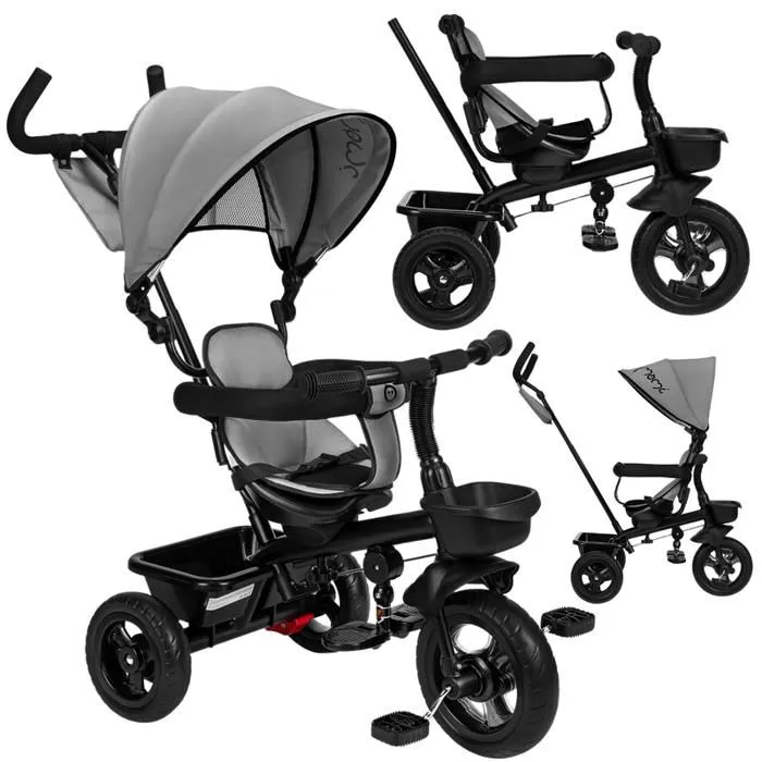 Tricycle Evolutif 5en1 - MoMi - TELDE - 360° - Repose-Pieds - Pare-Soleil - Gris-0