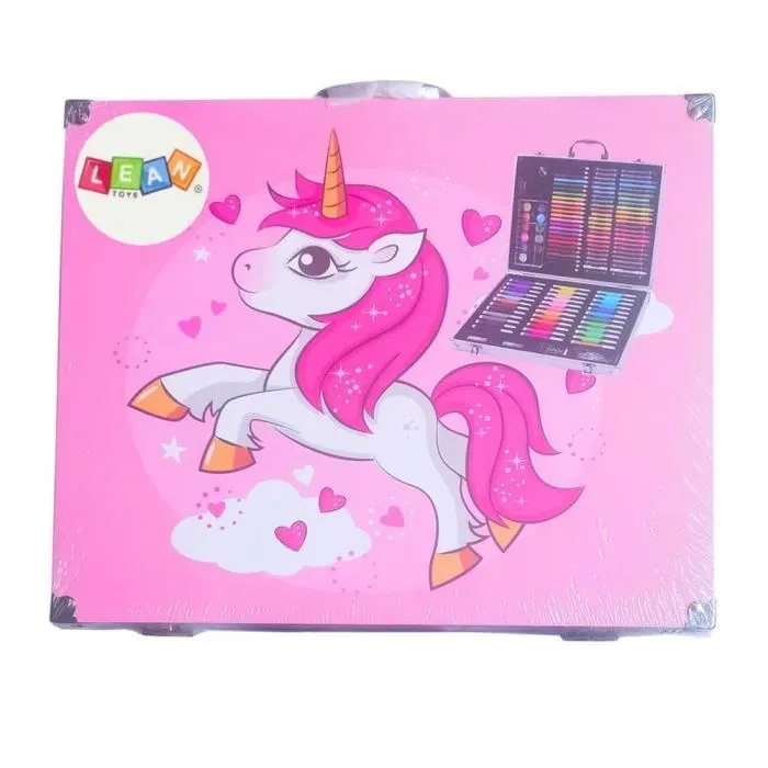 Coffret d'art coloriage peinture dans une valise avec licorne rose 150 éléments-2
