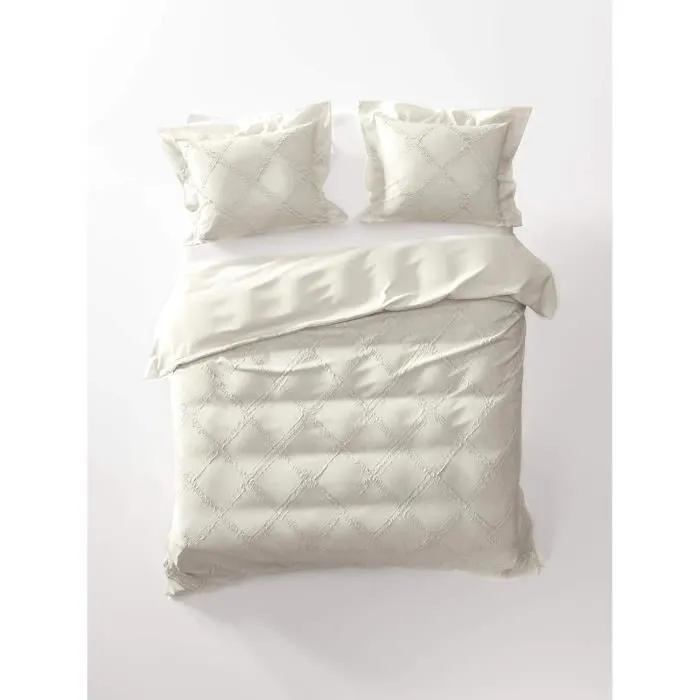 Housse de couette - Madelein - 140x220 cm - 100% Coton Percale - Couleur Ecru - Anti-tiques-2