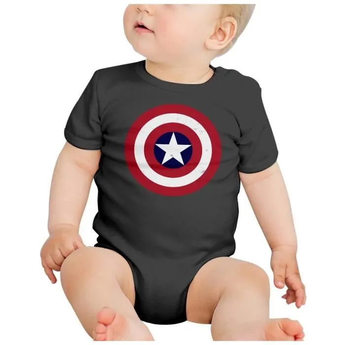 Body Bébé Manche Courte Noir Captain America Logo Super Héros BD Film Geek-1