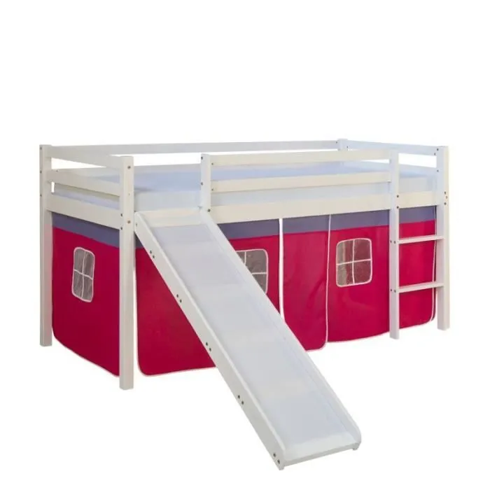Lit mi-hauteur - HomeStyle4U - 2576 - Rose - 90x200 cm - Avec toboggan-0