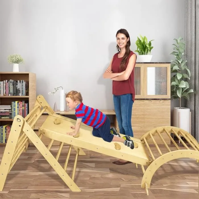 Ensemble d'échafaudage à grimper - YUENFONG - Triangle 3 en 1 - Bois de bouleau - Pour enfants de 1 à 12 ans-3