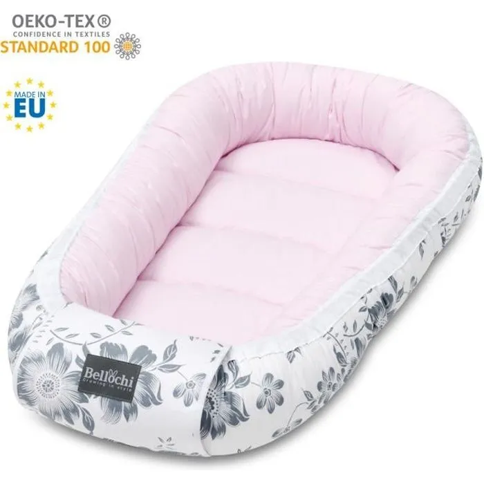 Réducteur de lit bébé Bellochi - Pink Berry - 100% coton - 90x60cm - Nid de bébé Baby Nest-0