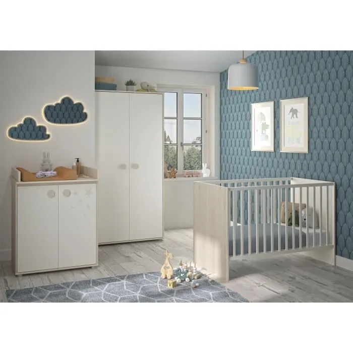 GAMI Simon Commode 2 portes + plan à langer pin blanchi-3