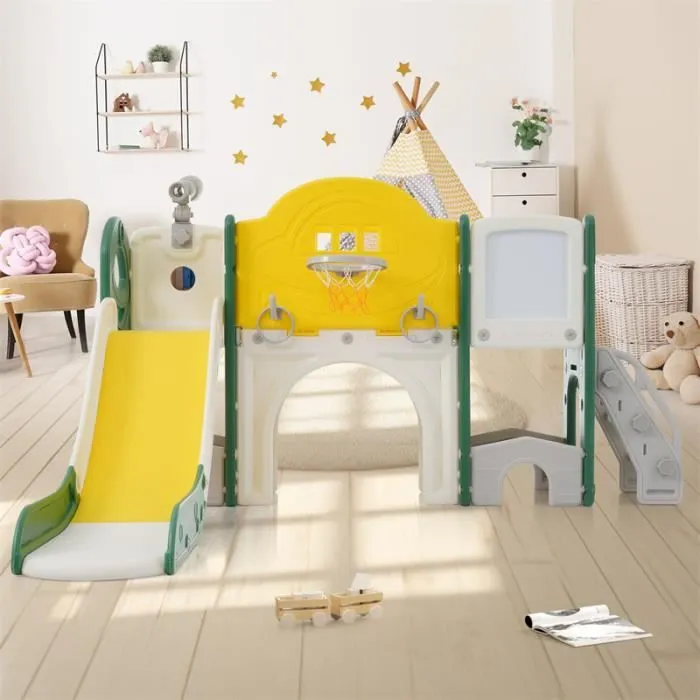 Toboggan pour enfants - DREAMMESPACE - 10 en 1 - Autoportant - Escalade - Jeu de forage - Vert-0