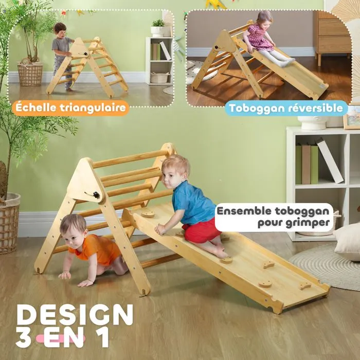 Triangle d'escalade - AIYAPLAY - 3 en 1 en bois pour grimper et glisser - charge max. 50 kg, pour enfants 18-48 mois - bois naturel-4