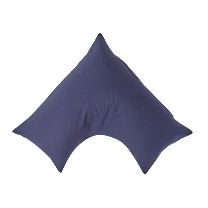 Taie d'oreiller spécial oreiller cervical en coton égyptien 200 fils Forme V bleu marine-0