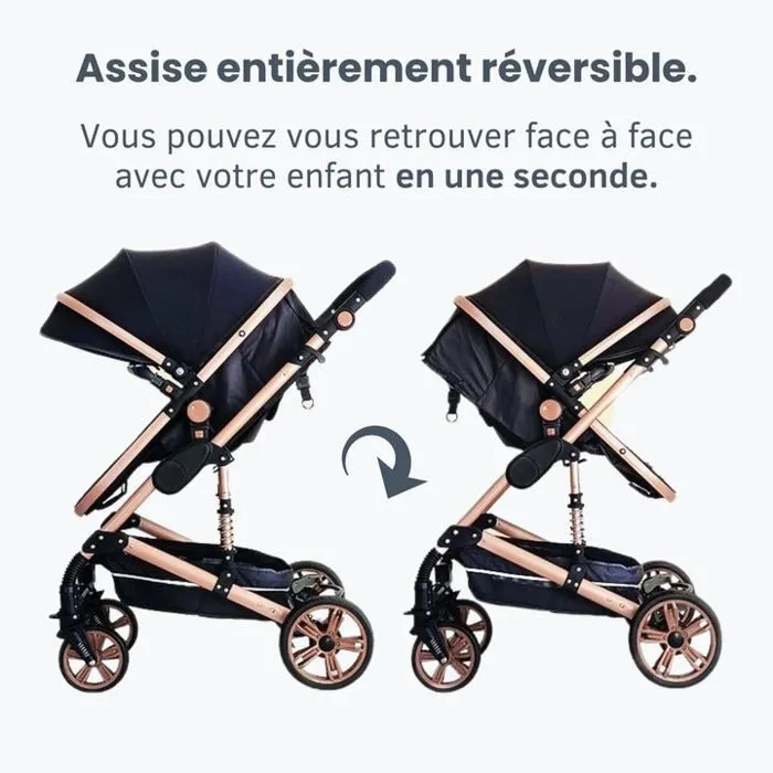 Poussette 3 en 1 Bébé Combinée Siège-Auto Nacelle Réversible Réglable Haute Qualité Roues increvables Canne rouge.bazarland30-2