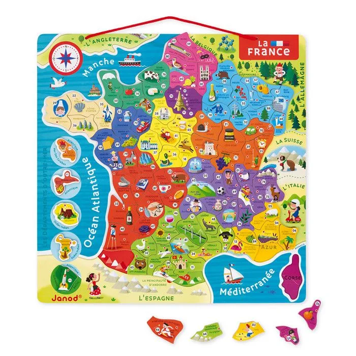 Puzzle France Magnétique 93 pcs (bois) - JANOD - Nouvelles régions 2016 - Dès 7 ans-0