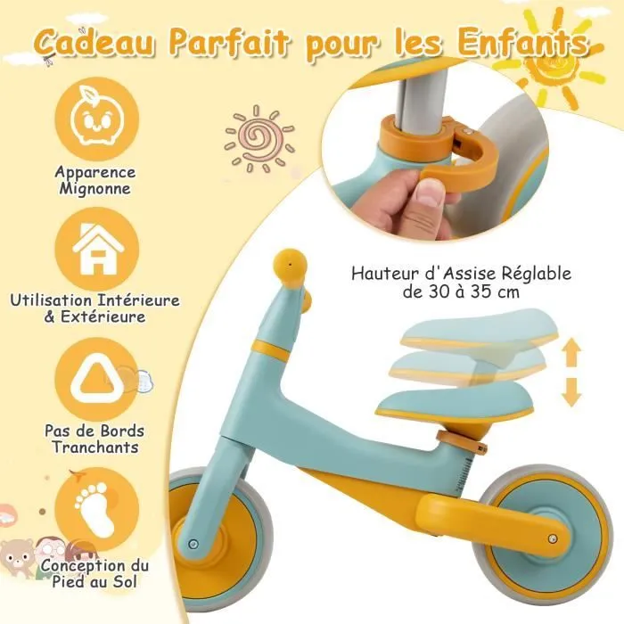 COSTWAY Draisienne Bébé 18-48 Mois avec Siège Réglable et Guidon, Vélo Draisienne sans Pédale pour Enfants avec Roues EVA Élargies-1