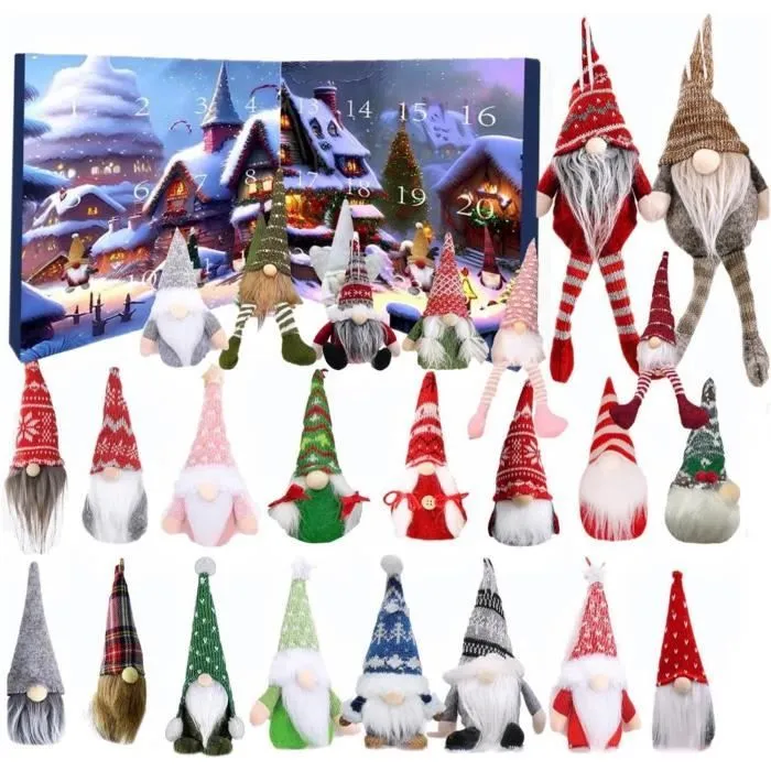 Calendrier de L Avent Gnome 2024, avec 24 Poupées de Lutin À Collectionner, Calendrier Compte À Rebours de Noël 2024, Décor De Vacan-0