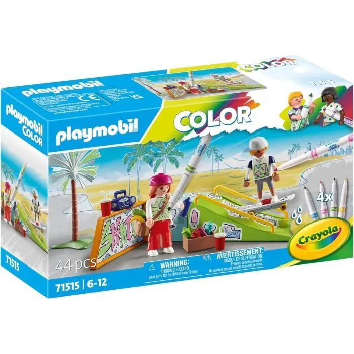 PLAYMOBIL 71515 Skateurs avec rampe, Color, 44 pièces, avec crayons Crayola, Dès 6 ans-5