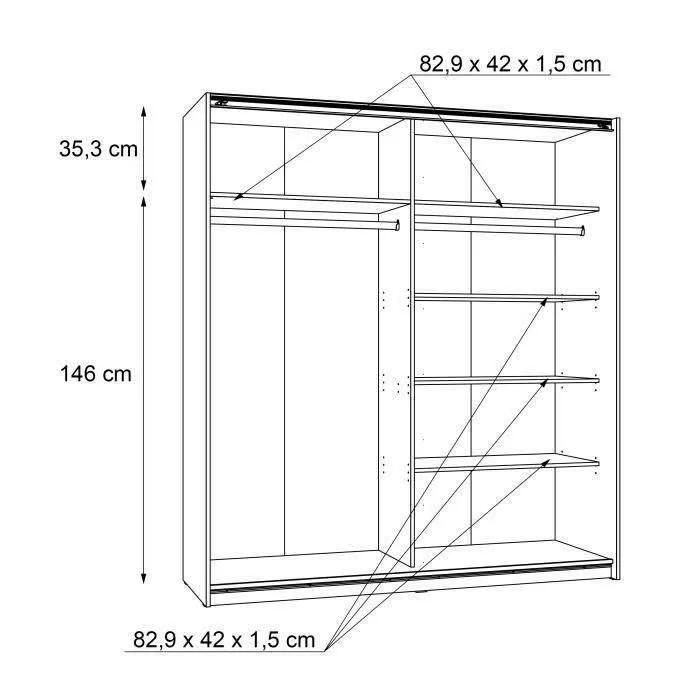Armoire 2 portes coulissantes - Panneaux de particules - Décor chêne cendré clair - L 170,3 x P 61,2 x H 190,5 cm - ULOS-3