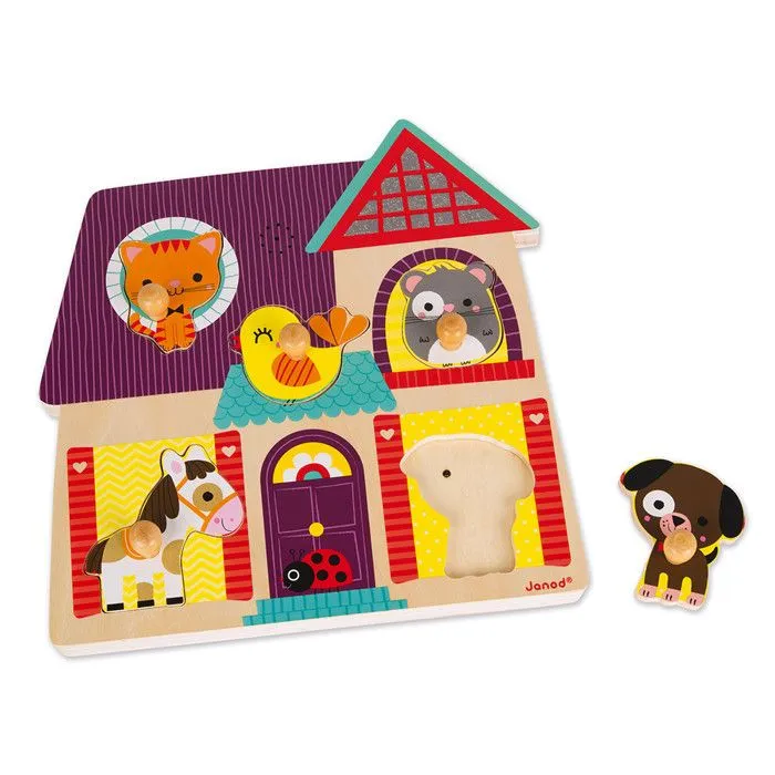 Puzzle sonore animaux de compagnie - JANOD - Encastrement musical 5 pièces - Paysage et nature - Multicolore-1