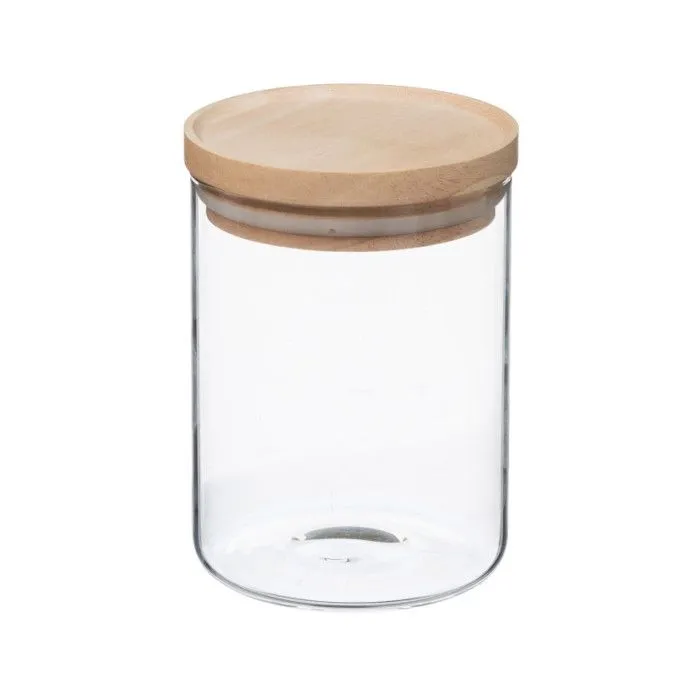 Bocaux de rangement en verre et bois couvercle hermétique Atmosphera - Bocal hermétique 0.6 Litre-0
