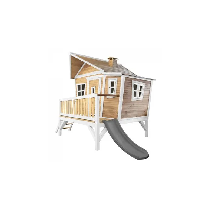 Maison Enfant avec Toboggan Gris - AXI - Emma - Bois - Marron & Blanc-2