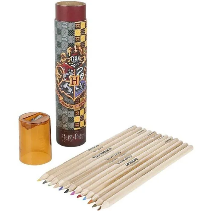 Crayons de Couleur - Harry Potter - Poudlard - 12 Crayons - Taille-crayons Inclus - 2 Feuilles de Coloriage-0
