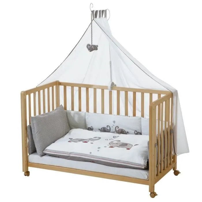 Lit Cododo Complet Jumbotwins - ROBA - 60x120 cm - 4 roues à freins - Naturel-3